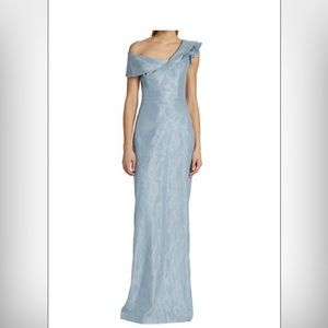 Couture style formal light blue Teri Jon dress, MOB, SZ 6, one shoulder